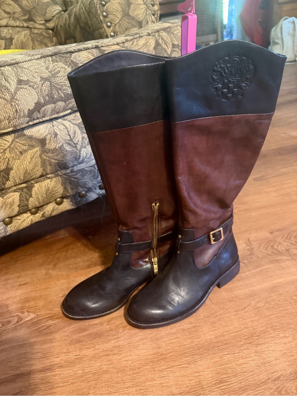 Vince Camuto Women's Two-Tone Brown & BlackRiding Boots -Classic Leather size 7